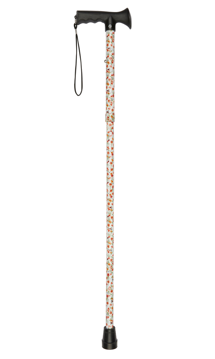 Poppies Pattern Folding Stick With Gel Grip Handle