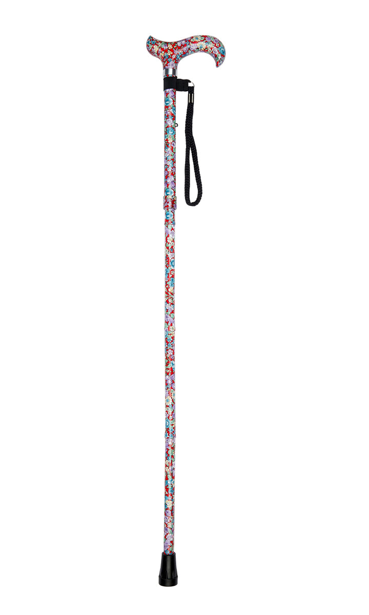 Red Floral Pattern Folding Stick With Patterned Handle