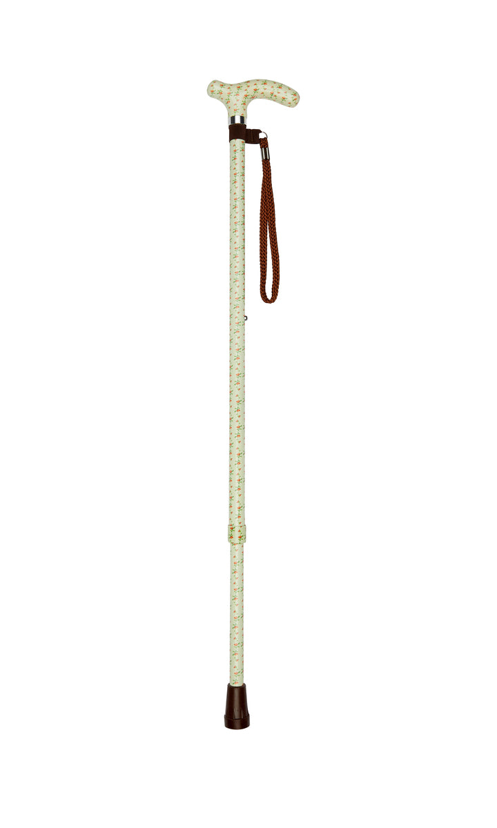 Red Flowers Pattern Adjustable Stick With Petite Patterned Handle