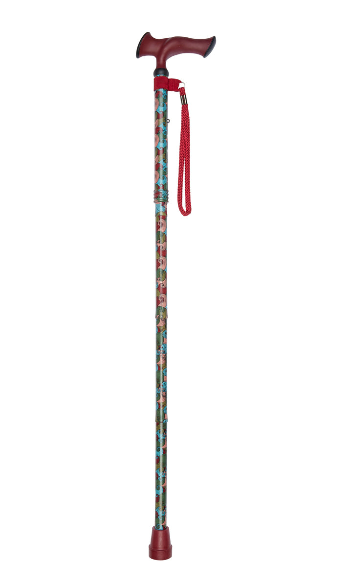 Red Waves Pattern Folding Stick With Ergonomic Handle