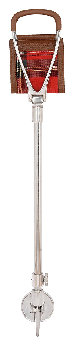 Tan Leather Adjustable Shooting Stick With Royal Stewart Tartan