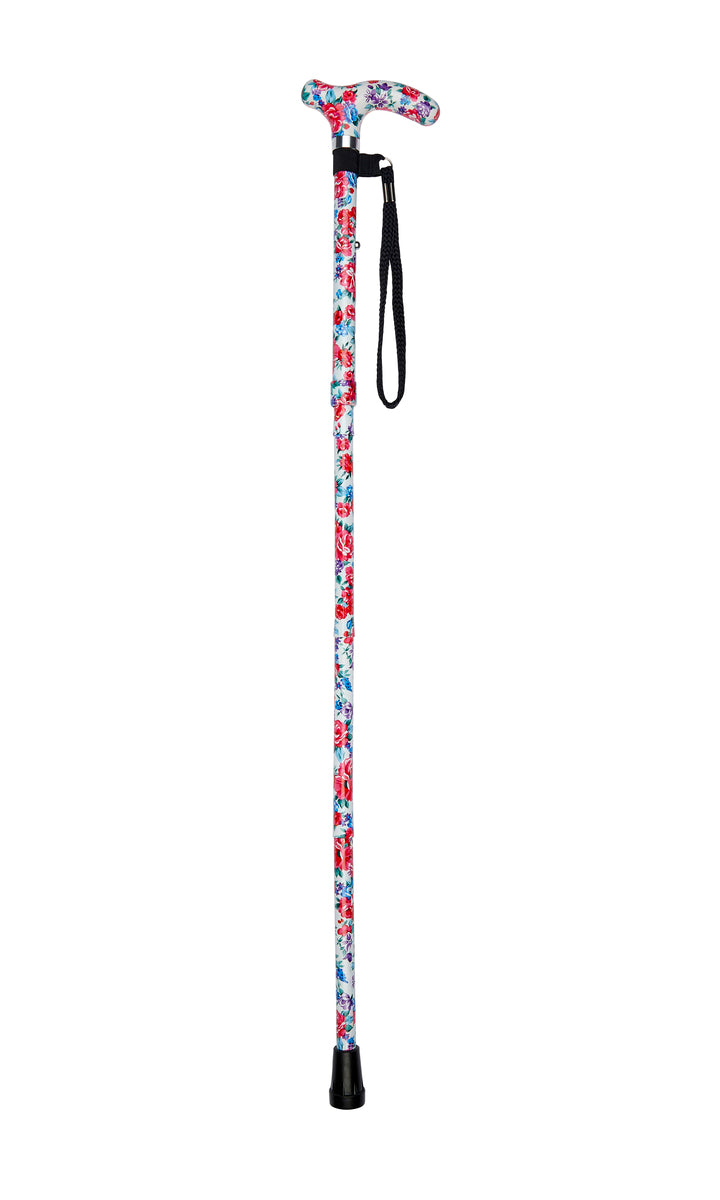 White Floral Pattern Folding Stick With Petite Patterned Handle